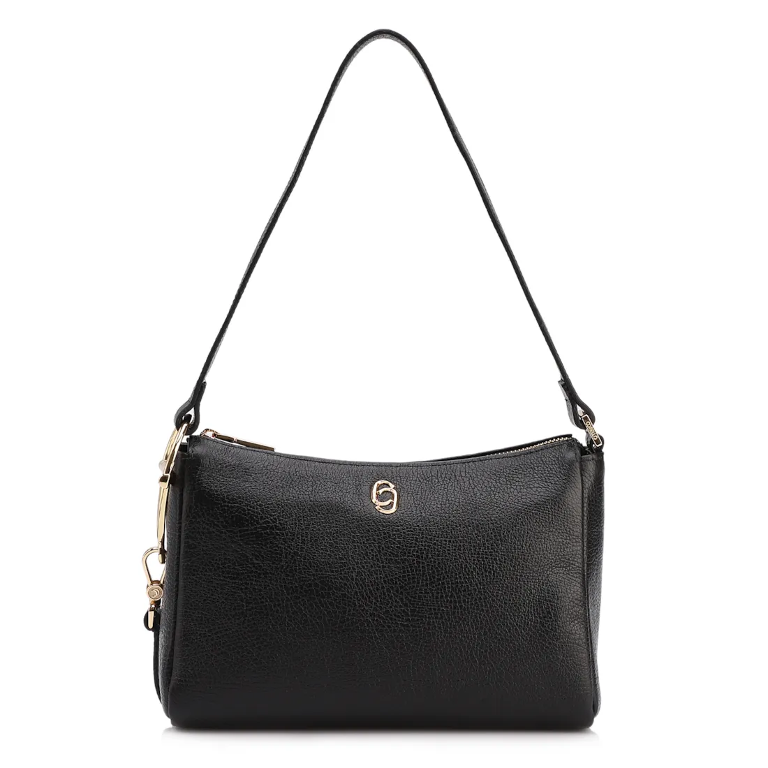 Bolsa De Ombro Pequena Couro Antique Preto Bridão Dourado Lateral