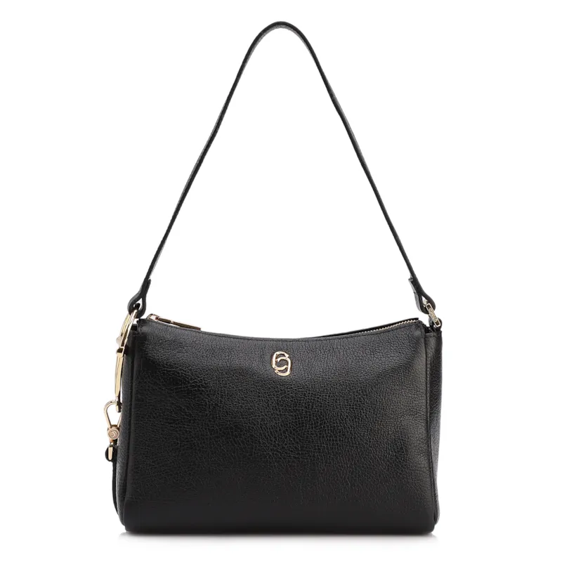 Bolsa De Ombro Pequena Couro Antique Preto Bridão Dourado Lateral
