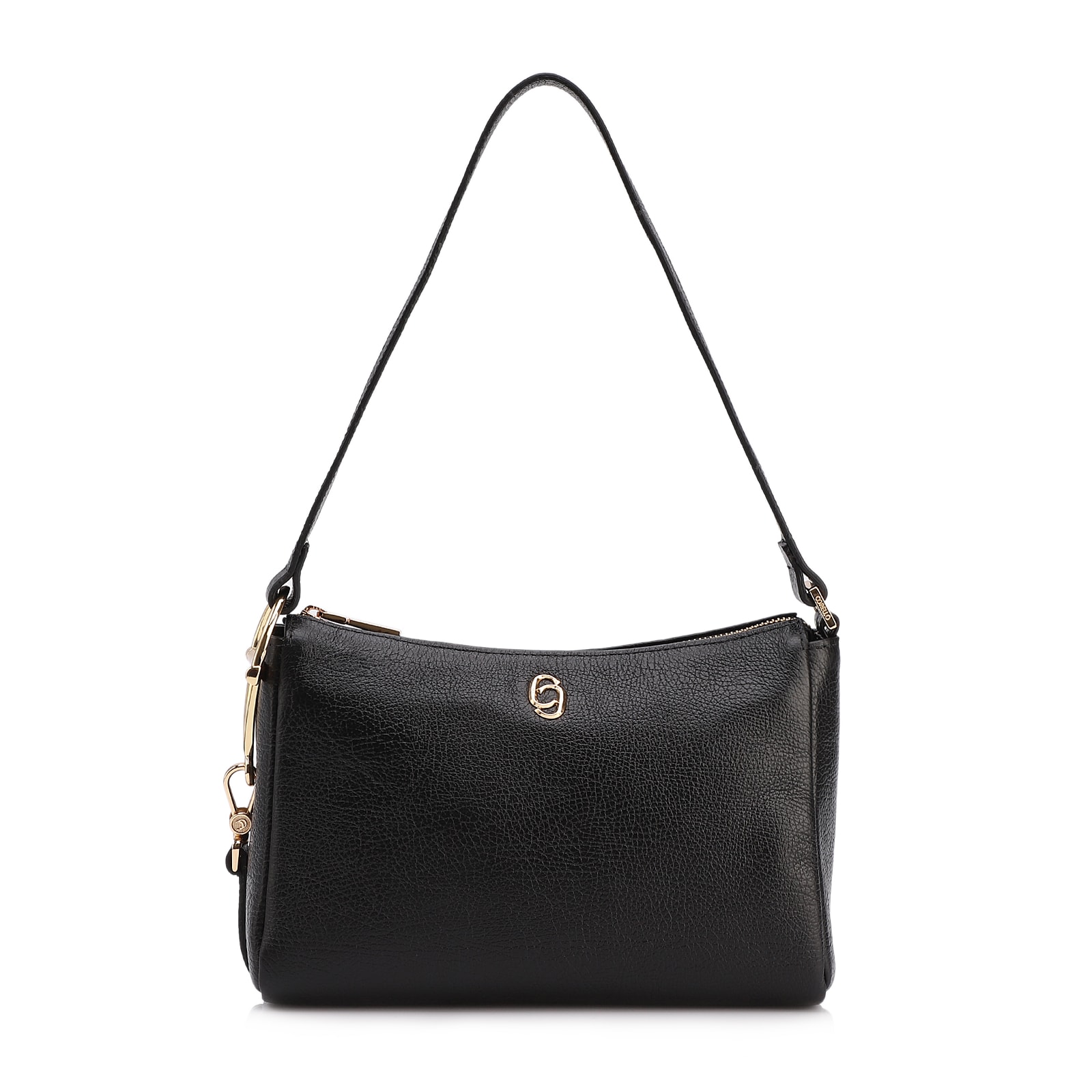 Bolsa De Ombro Pequena Couro Antique Preto Bridão Dourado Lateral