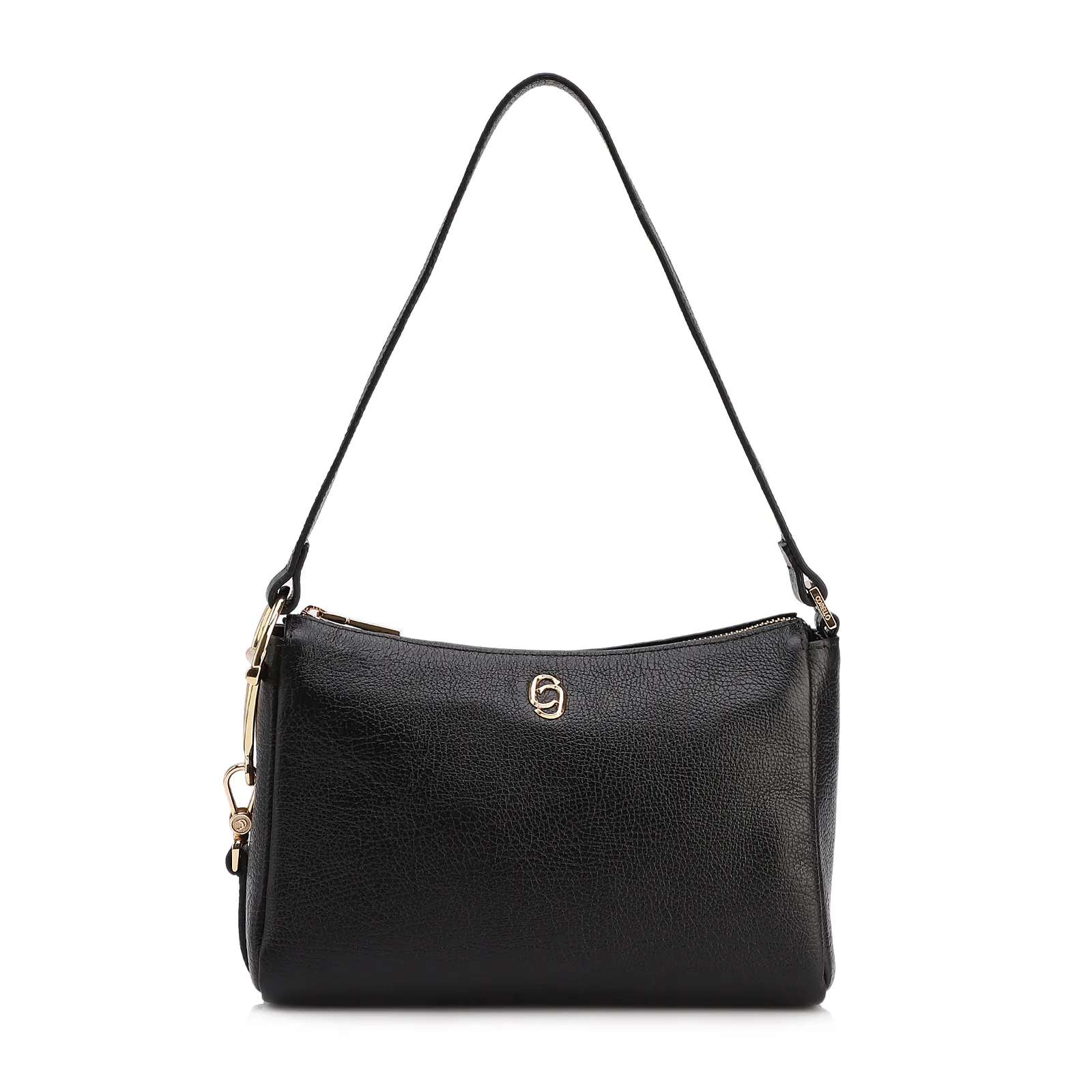 Bolsa De Ombro Pequena Couro Antique Preto Bridão Dourado Lateral