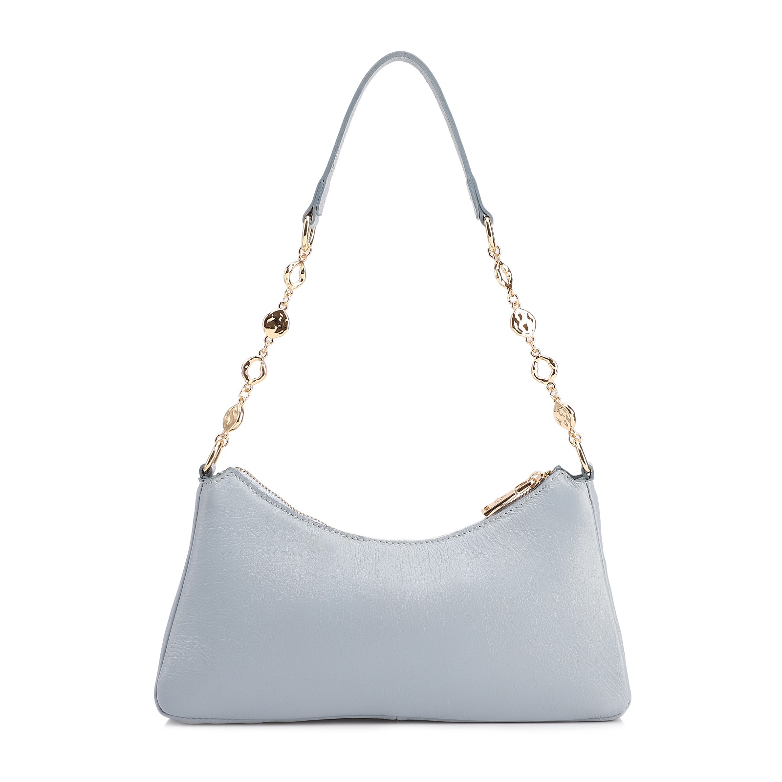 Bolsa De Ombro Pequena Couro Azul Alça Metal Dourado