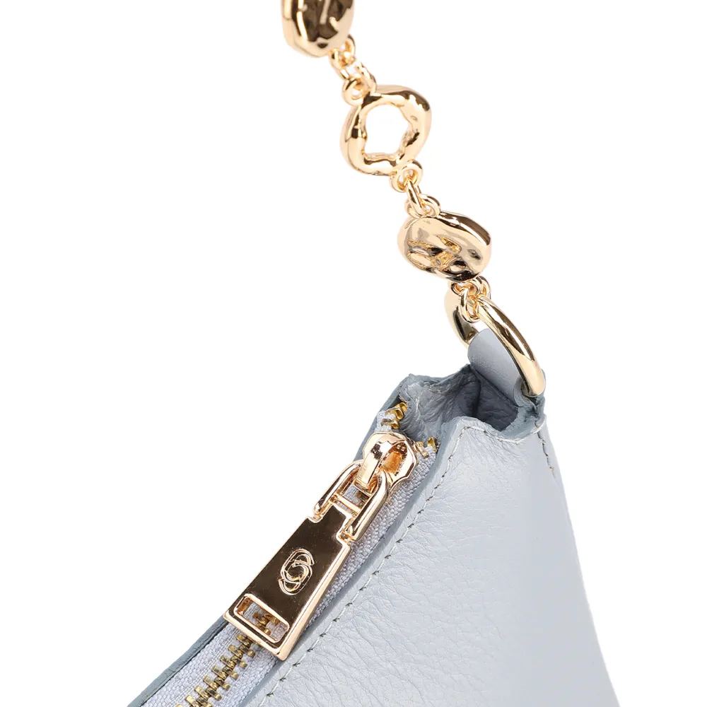 Bolsa De Ombro Pequena Couro Azul Alça Metal Dourado - imagem 5