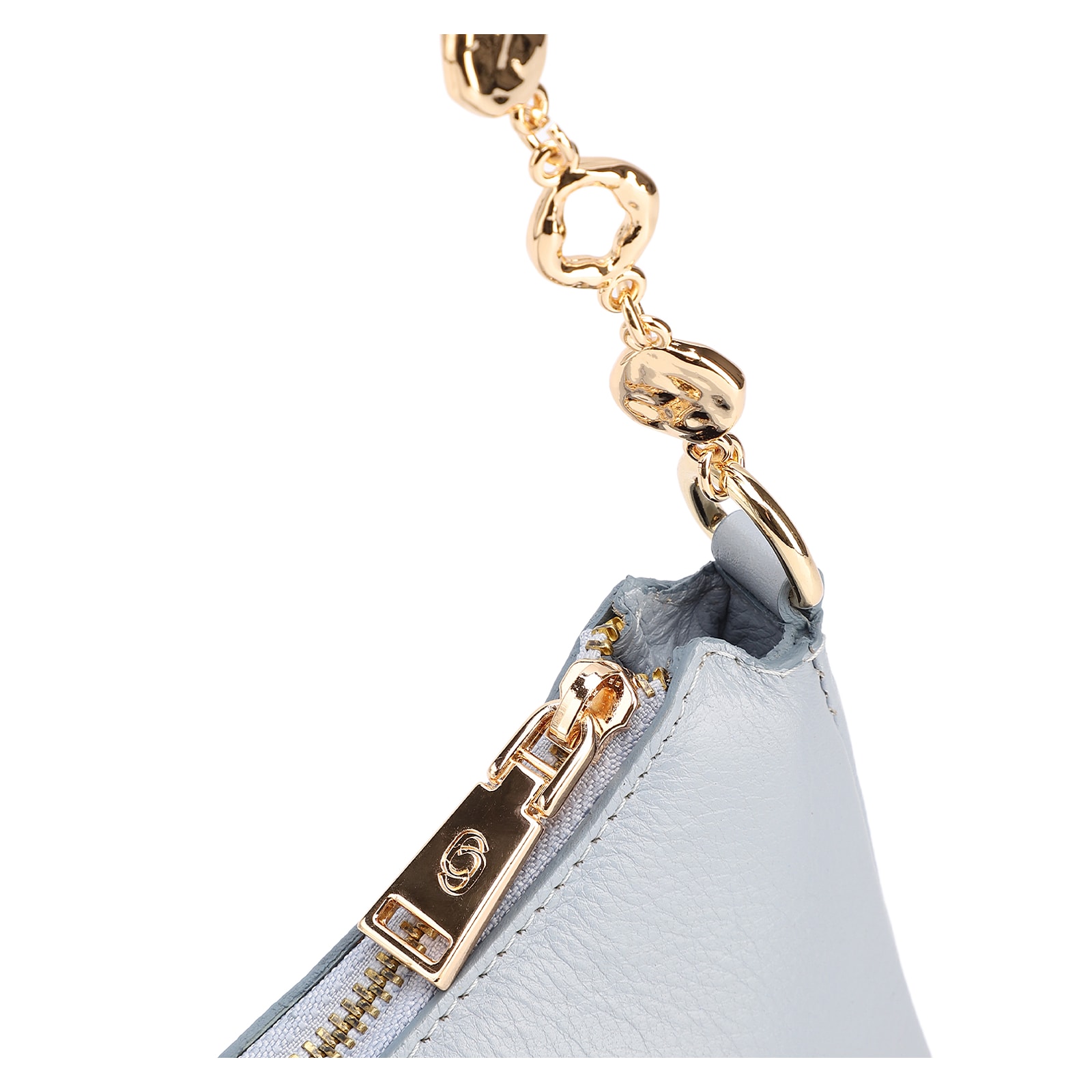 Bolsa De Ombro Pequena Couro Azul Alça Metal Dourado