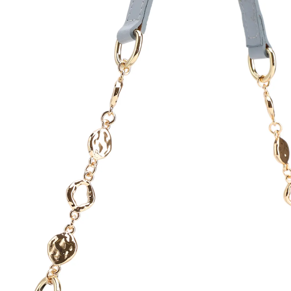 Bolsa De Ombro Pequena Couro Azul Alça Metal Dourado - imagem 6