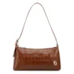 Bolsa De Ombro Pequena Couro Croco Marrom Claro Alça Fivela Lateral - imagem 1