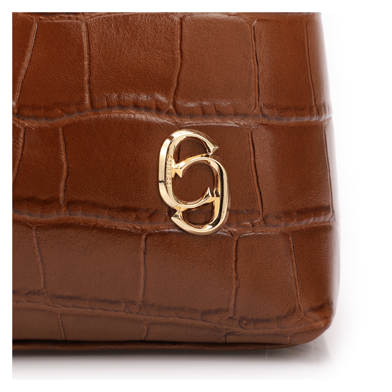 Bolsa De Ombro Pequena Couro Croco Marrom Claro Alça Fivela Lateral