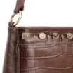 Bolsa De Ombro Pequena Couro Croco Marrom Pedras - imagem 7