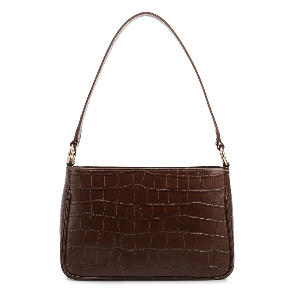 Bolsa De Ombro Pequena Couro Croco Marrom Pedras - imagem 3