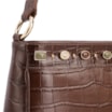Bolsa De Ombro Pequena Couro Croco Marrom Pedras - imagem 6