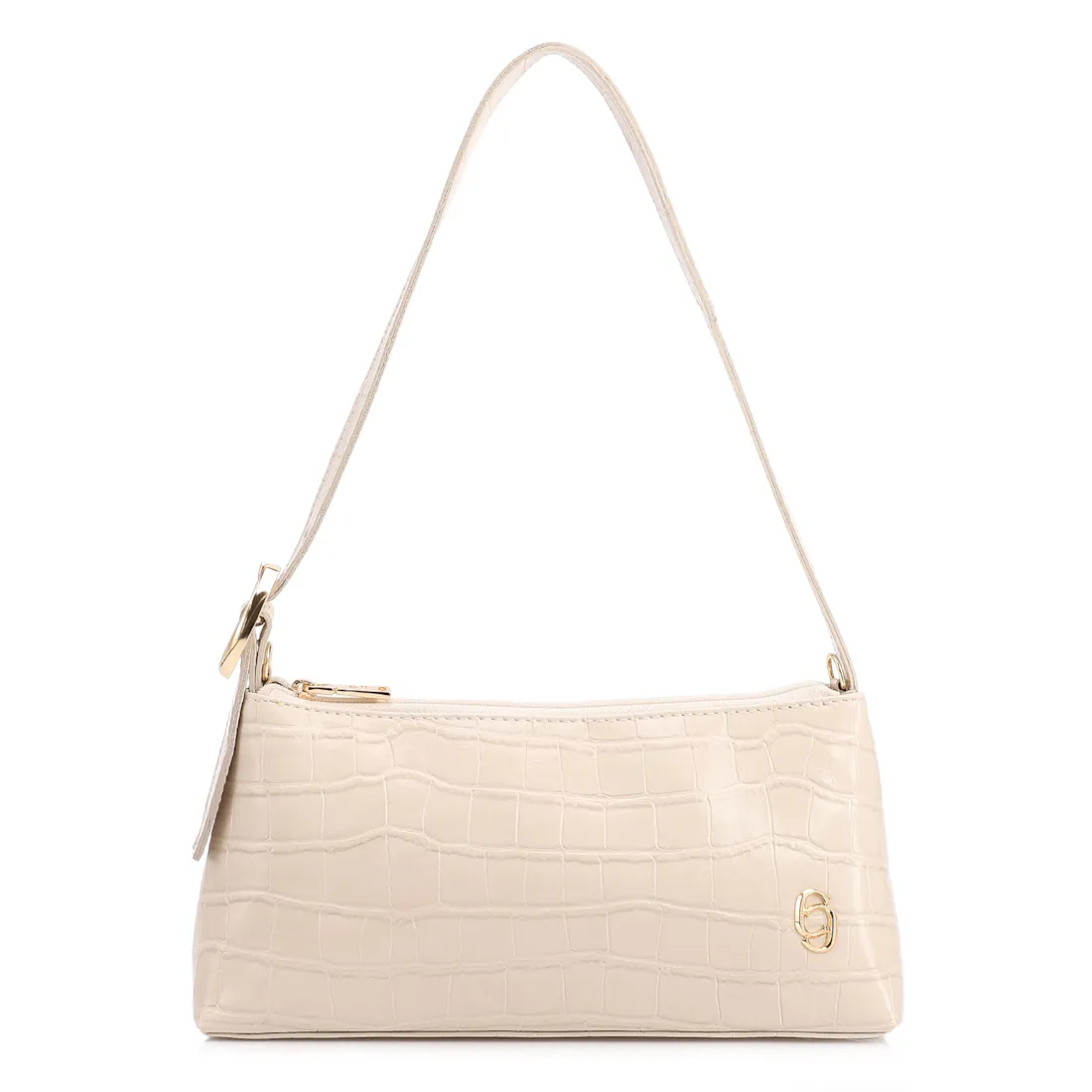 Bolsa De Ombro Pequena Couro Croco Off White Alça Fivela Lateral