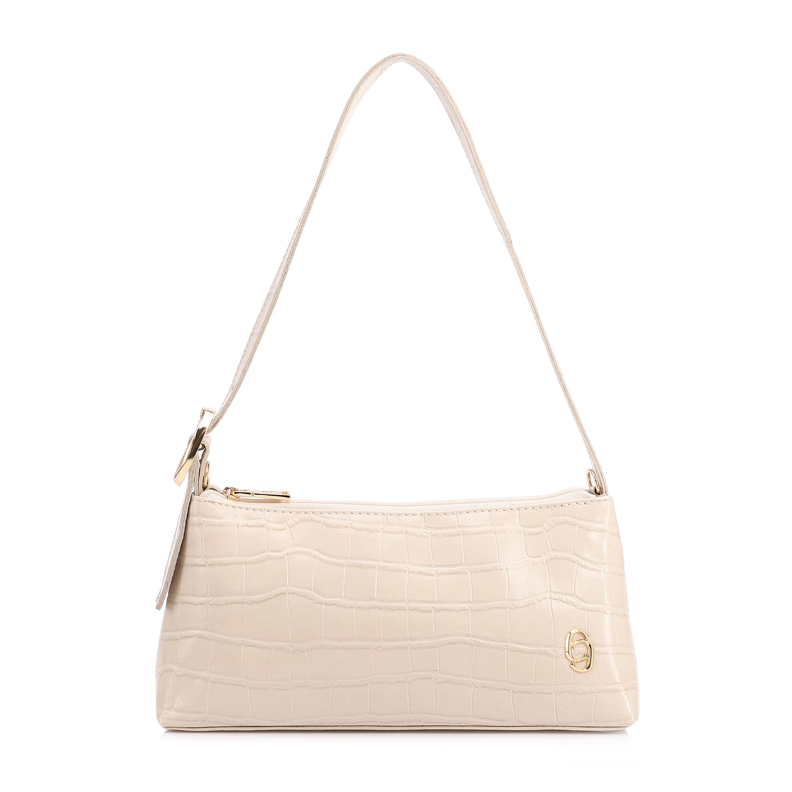 Bolsa De Ombro Pequena Couro Croco Off White Alça Fivela Lateral