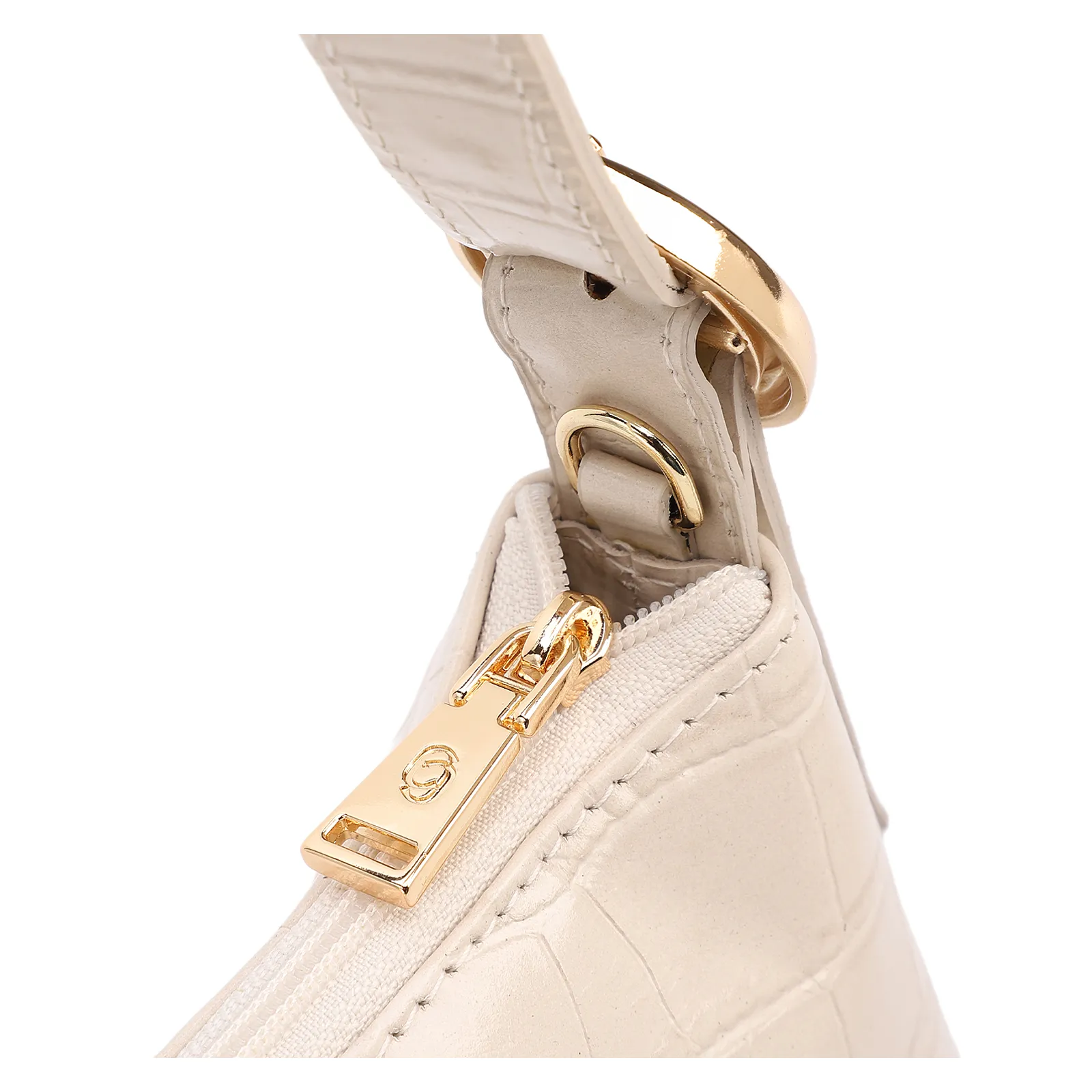 Bolsa De Ombro Pequena Couro Croco Off White Alça Fivela Lateral