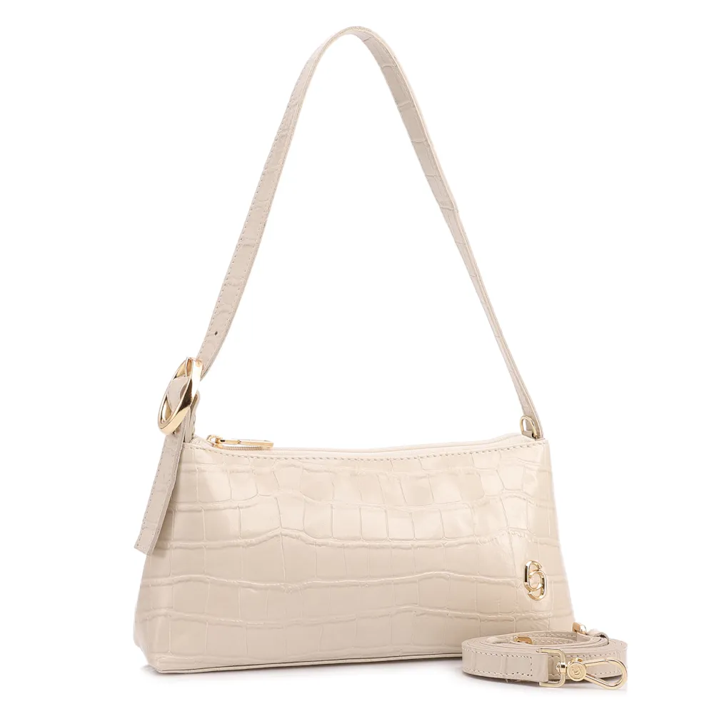 Bolsa De Ombro Pequena Couro Croco Off White Alça Fivela Lateral - imagem 2
