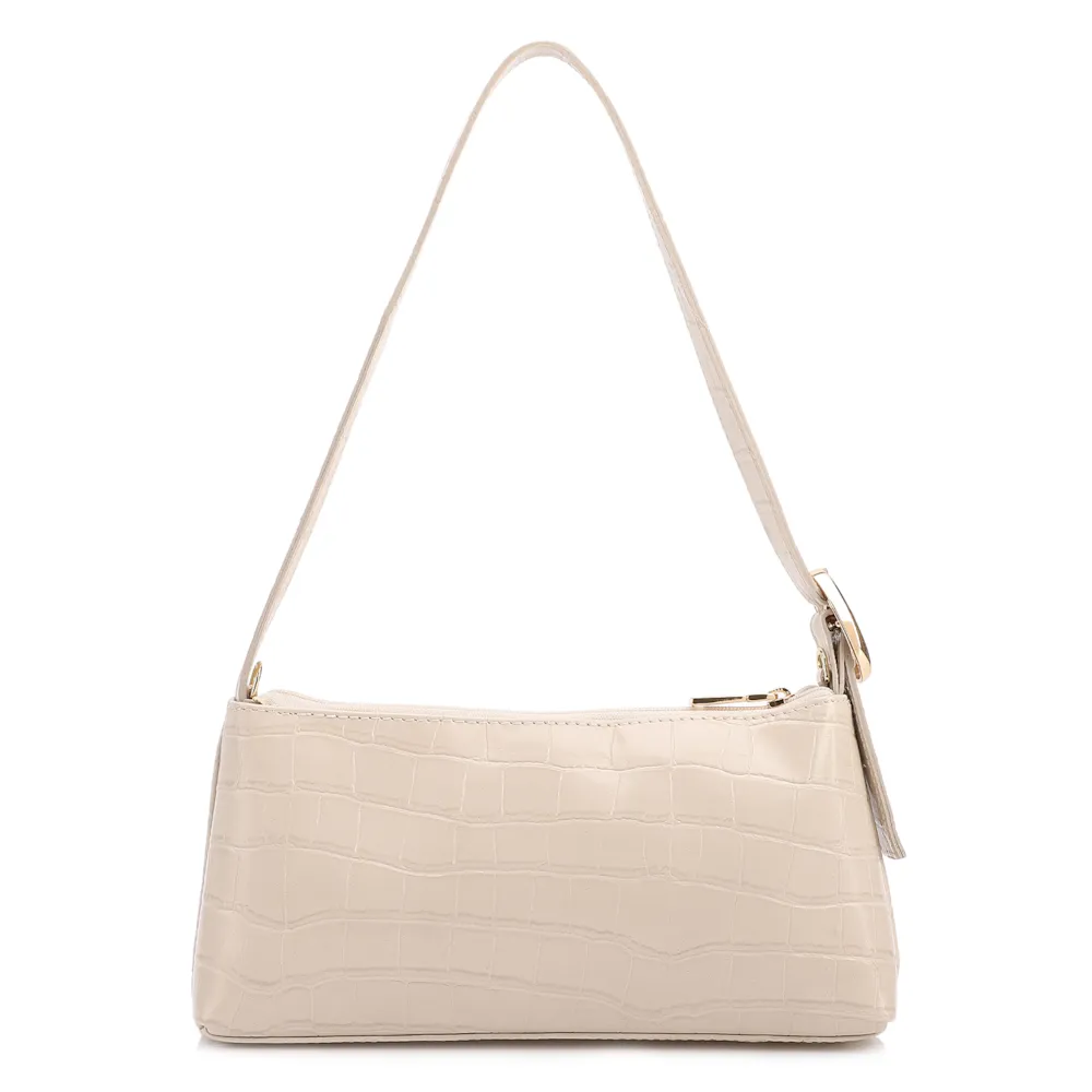Bolsa De Ombro Pequena Couro Croco Off White Alça Fivela Lateral - imagem 3
