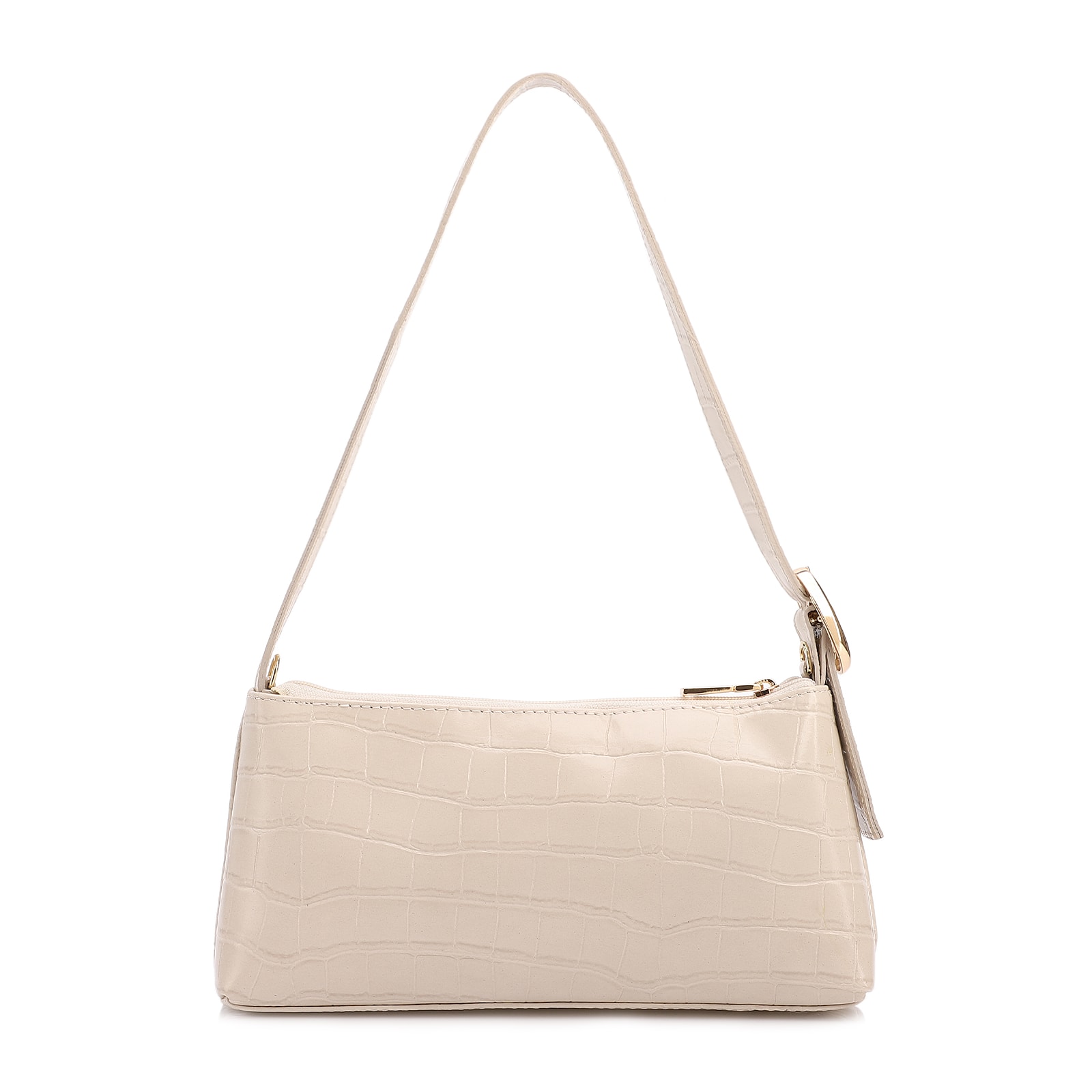 Bolsa De Ombro Pequena Couro Croco Off White Alça Fivela Lateral