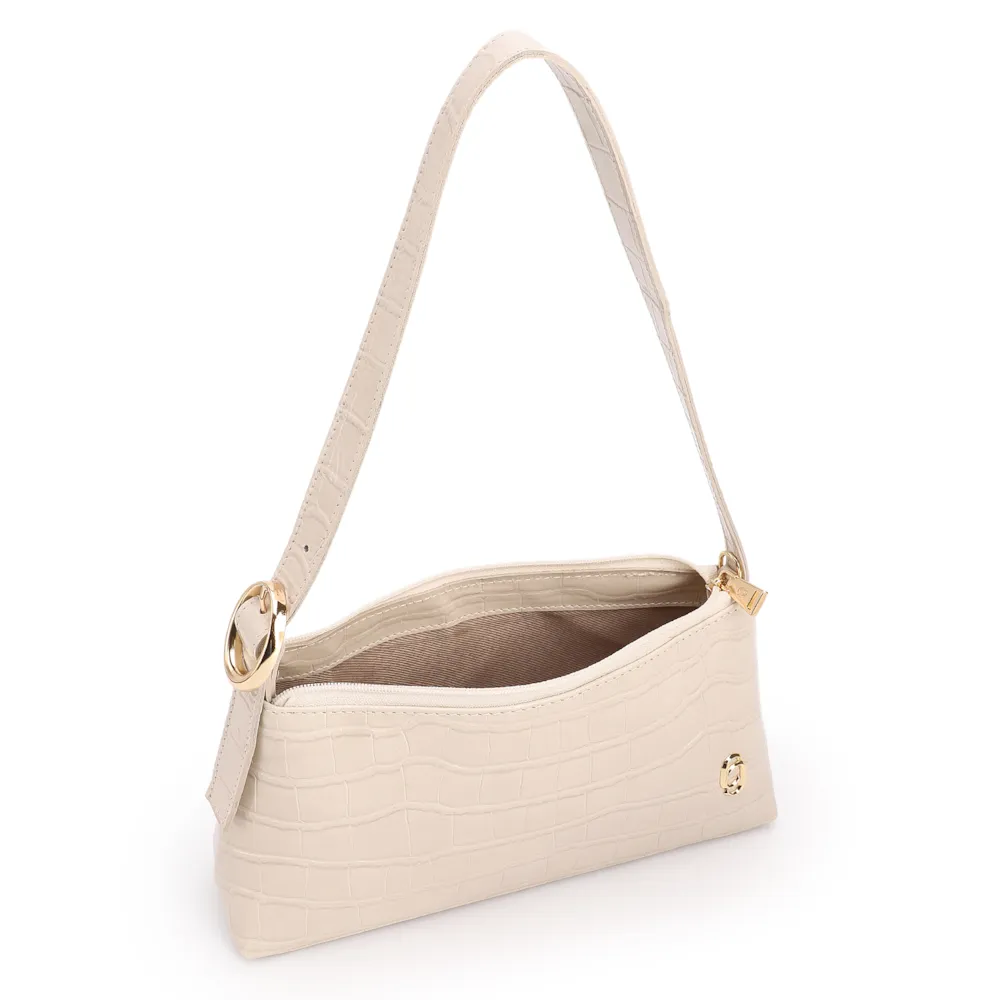 Bolsa De Ombro Pequena Couro Croco Off White Alça Fivela Lateral - imagem 4