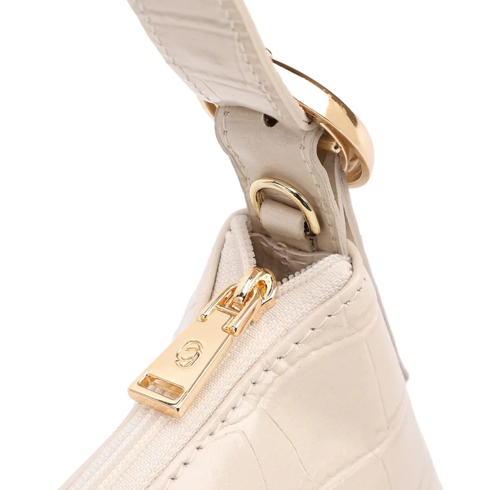 Bolsa De Ombro Pequena Couro Croco Off White Alça Fivela Lateral - imagem 5