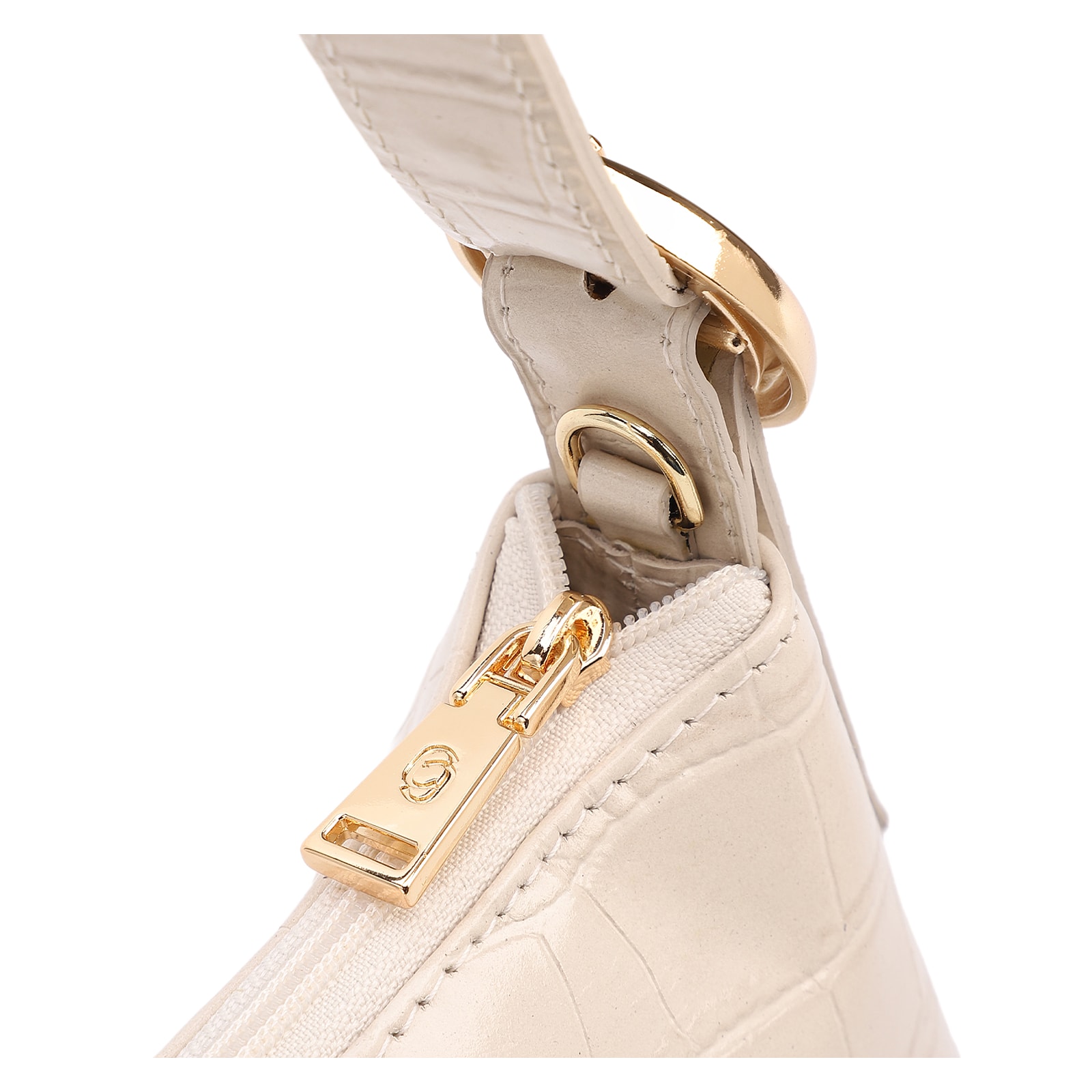 Bolsa De Ombro Pequena Couro Croco Off White Alça Fivela Lateral
