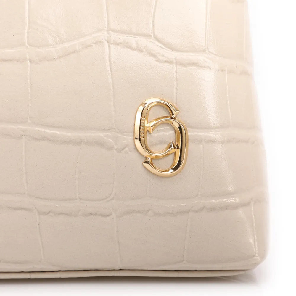Bolsa De Ombro Pequena Couro Croco Off White Alça Fivela Lateral - imagem 6