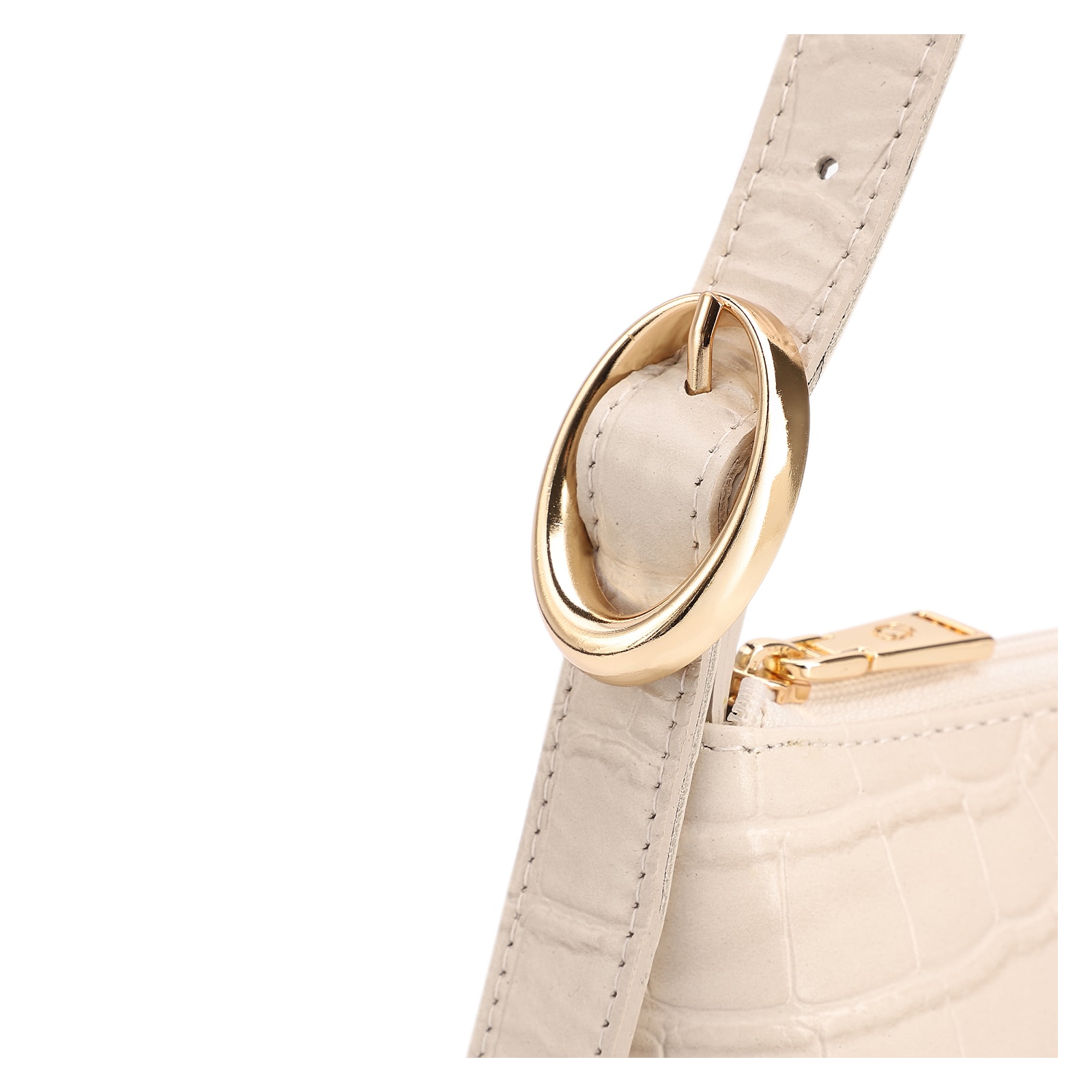 Bolsa De Ombro Pequena Couro Croco Off White Alça Fivela Lateral