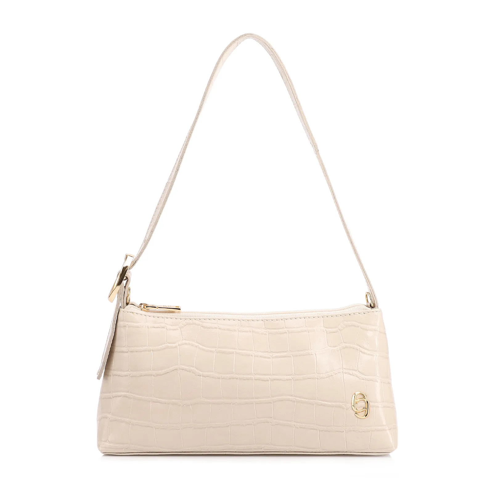Bolsa De Ombro Pequena Couro Croco Off White Alça Fivela Lateral