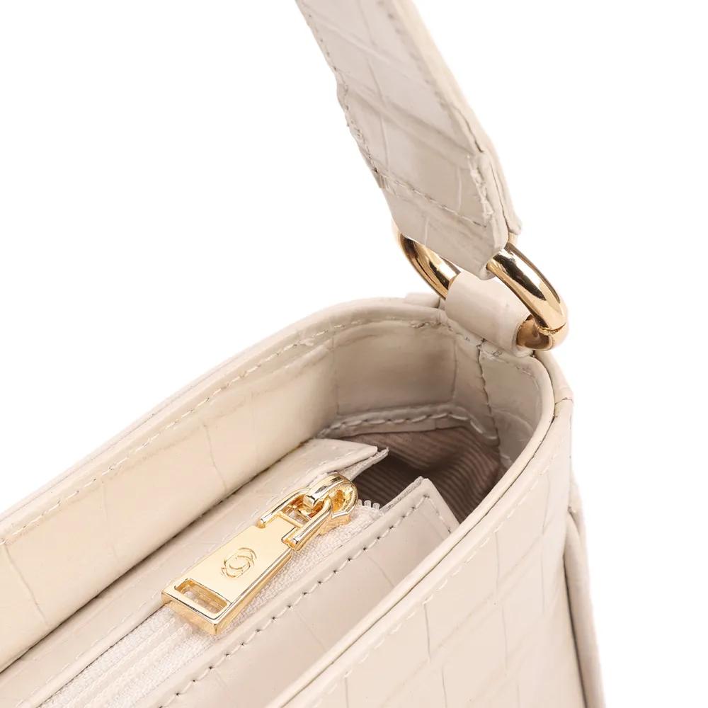 Bolsa De Ombro Pequena Couro Croco Off White Pedras - imagem 5