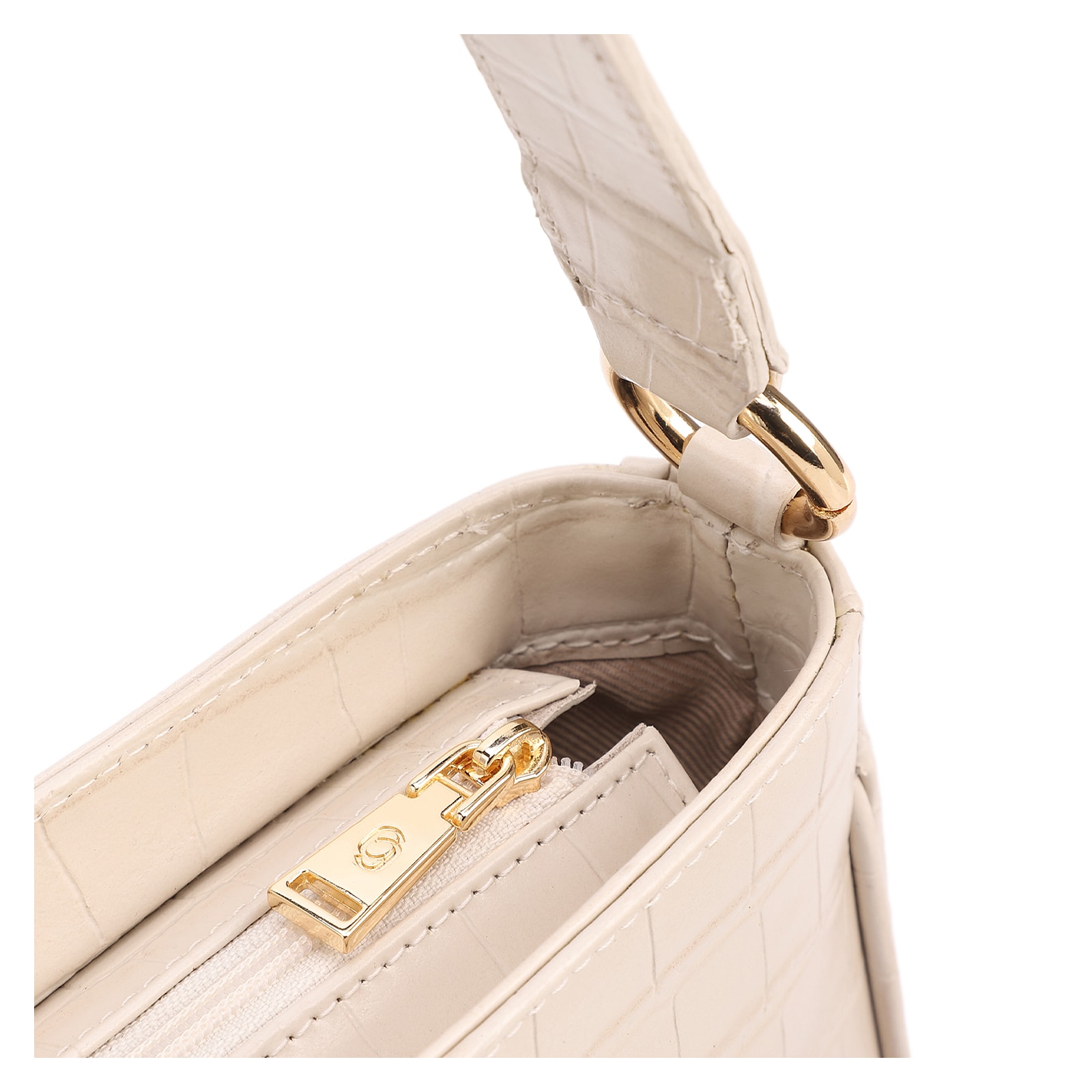 Bolsa De Ombro Pequena Couro Croco Off White Pedras