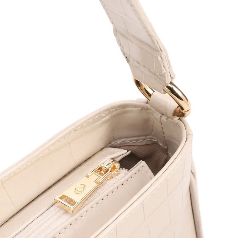 Bolsa De Ombro Pequena Couro Croco Off White Pedras - foto 6