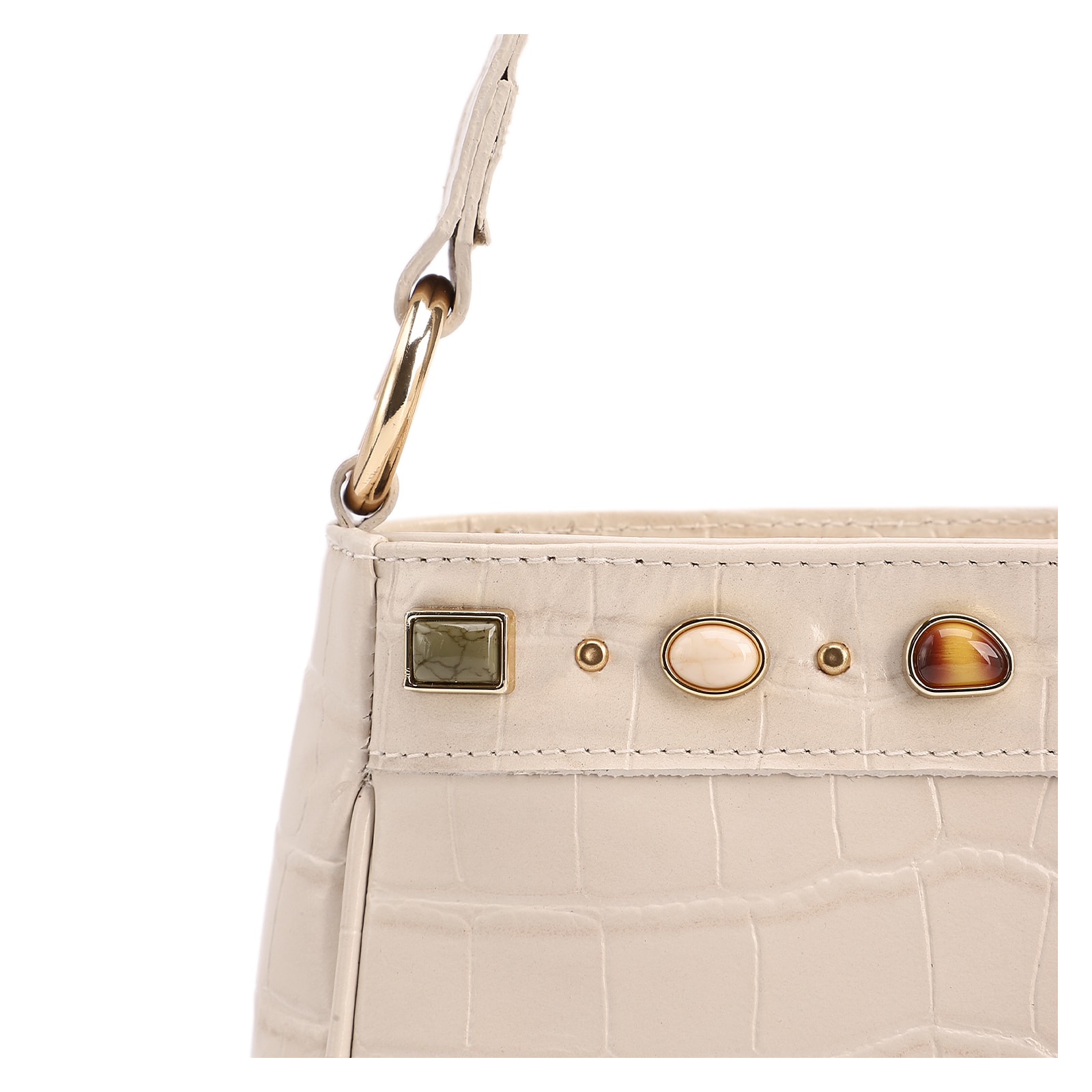 Bolsa De Ombro Pequena Couro Croco Off White Pedras