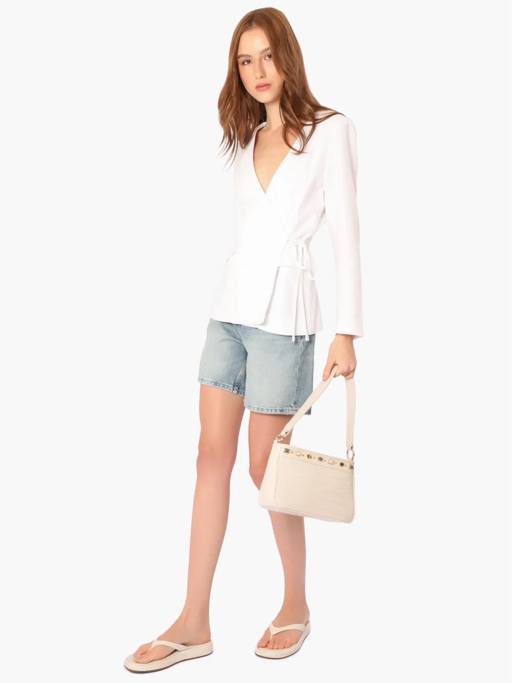 Bolsa De Ombro Pequena Couro Croco Off White Pedras - imagem 8