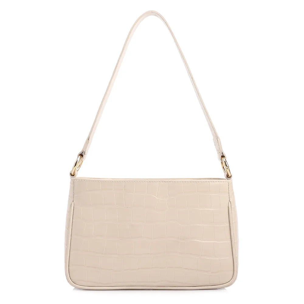 Bolsa De Ombro Pequena Couro Croco Off White Pedras - imagem 3