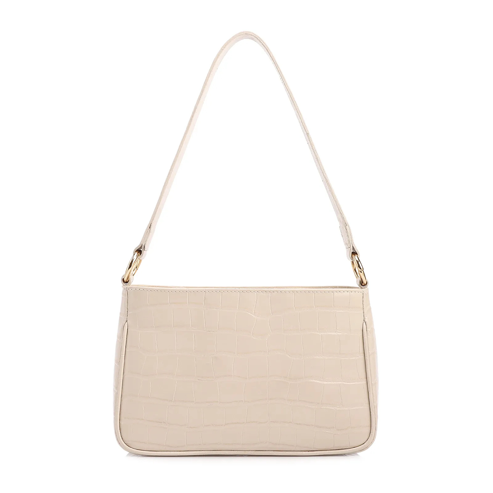 Bolsa De Ombro Pequena Couro Croco Off White Pedras