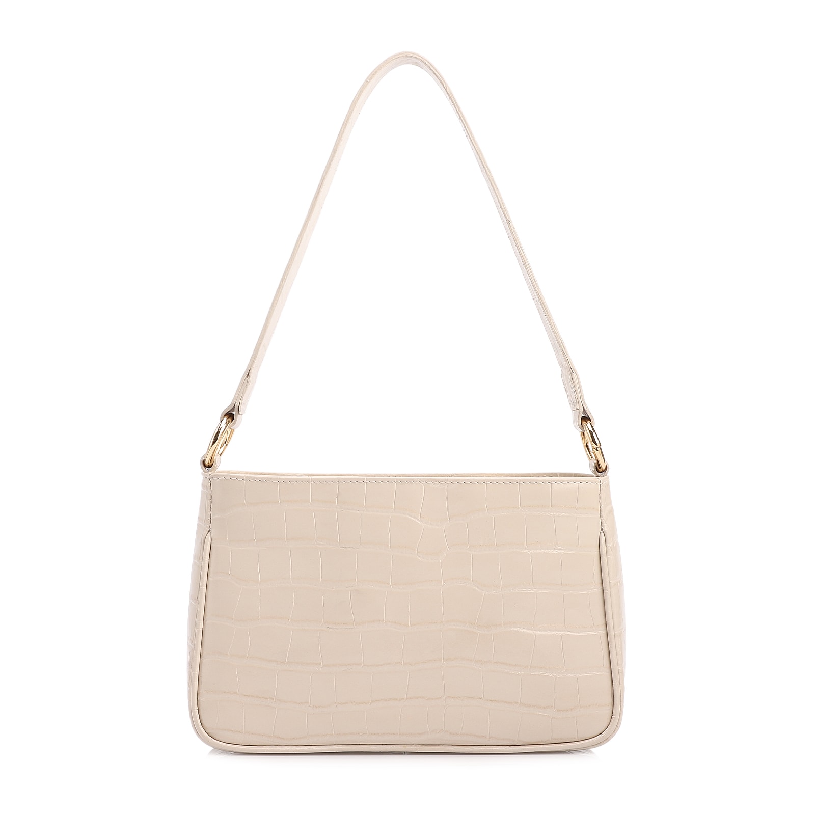 Bolsa De Ombro Pequena Couro Croco Off White Pedras