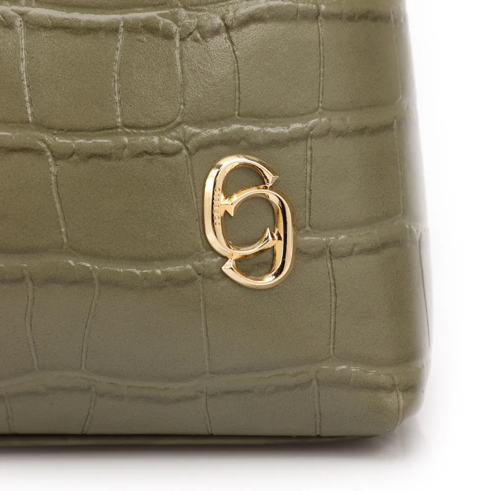 Bolsa De Ombro Pequena Couro Croco Verde Alça Fivela Lateral - imagem 6
