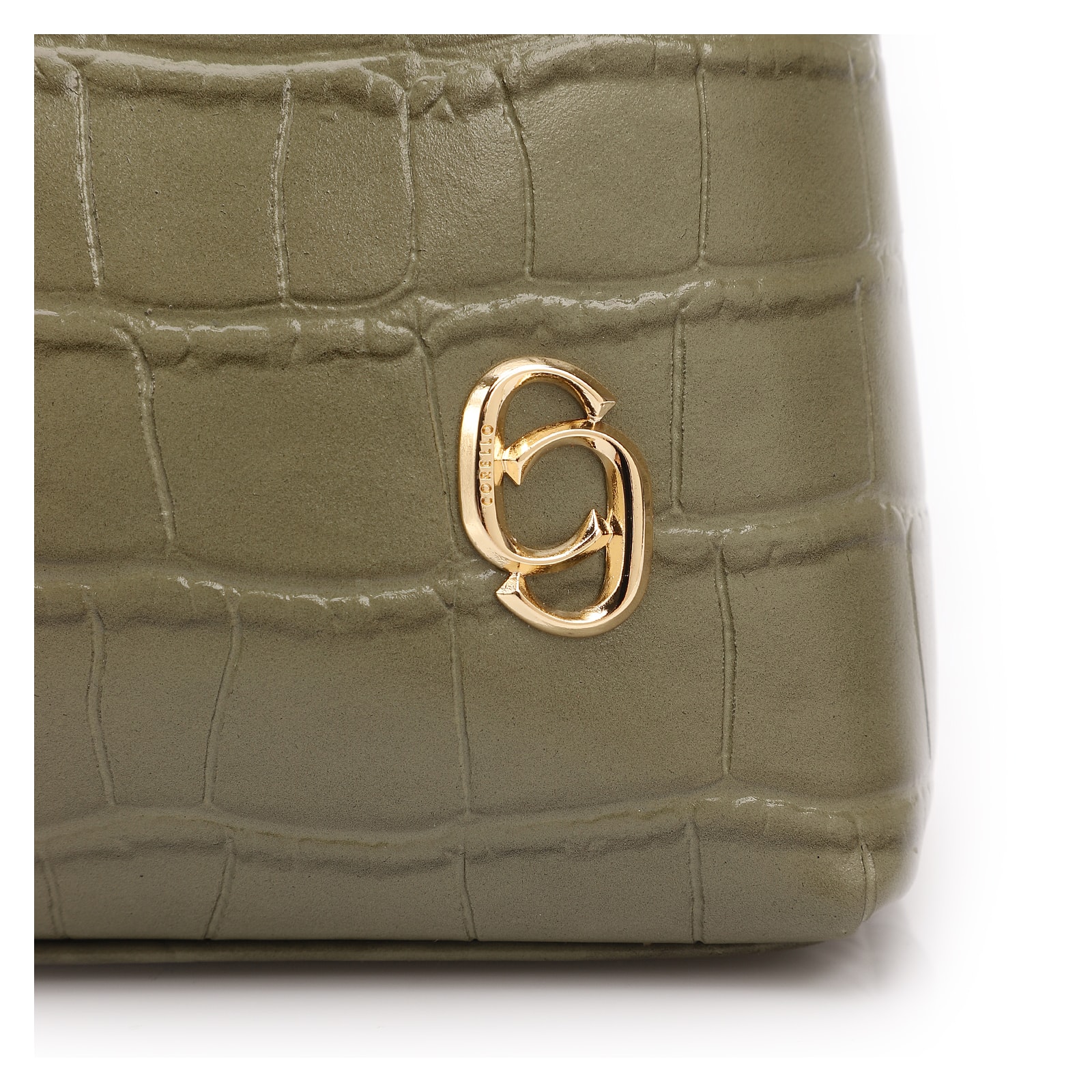 Bolsa De Ombro Pequena Couro Croco Verde Alça Fivela Lateral