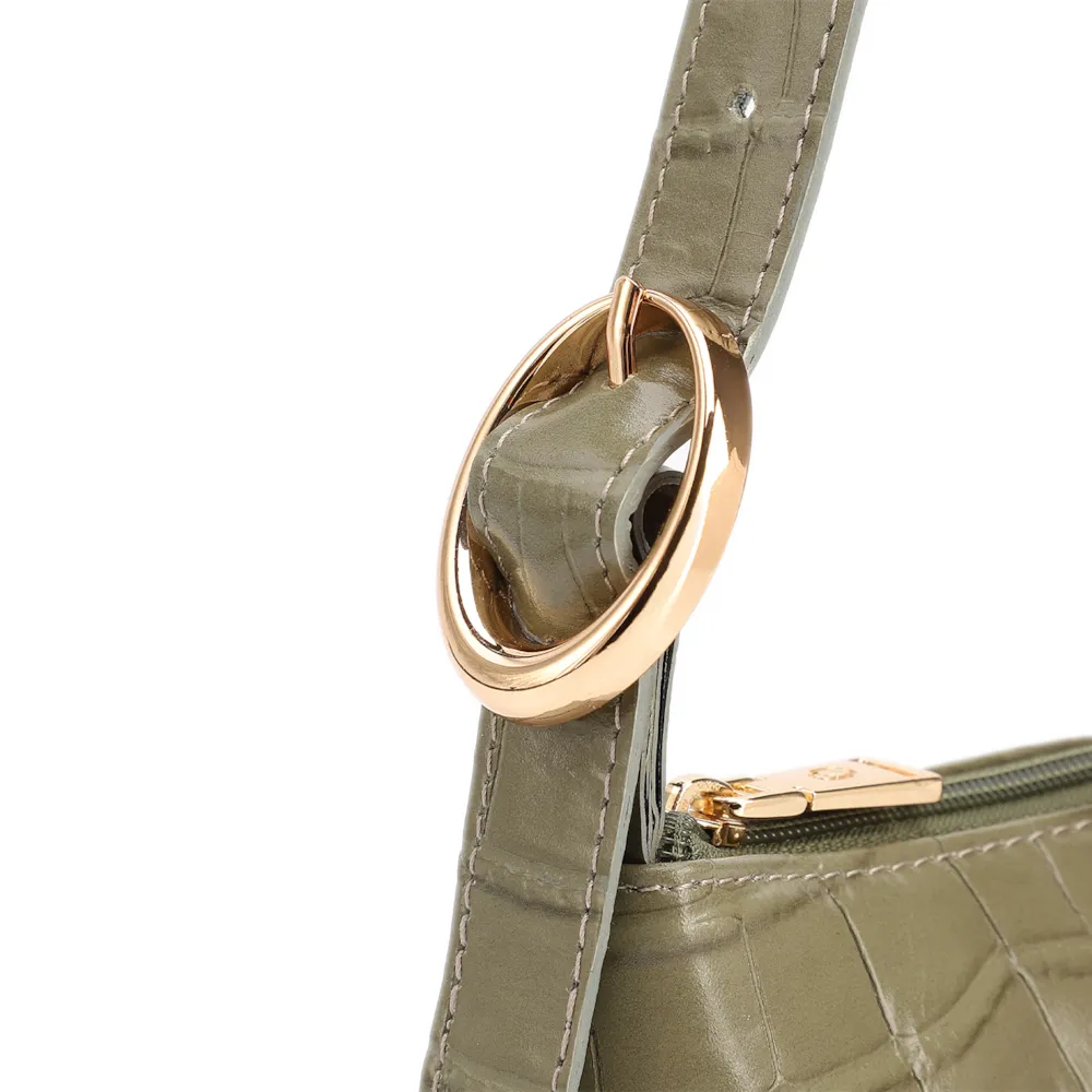 Bolsa De Ombro Pequena Couro Croco Verde Alça Fivela Lateral - imagem 7