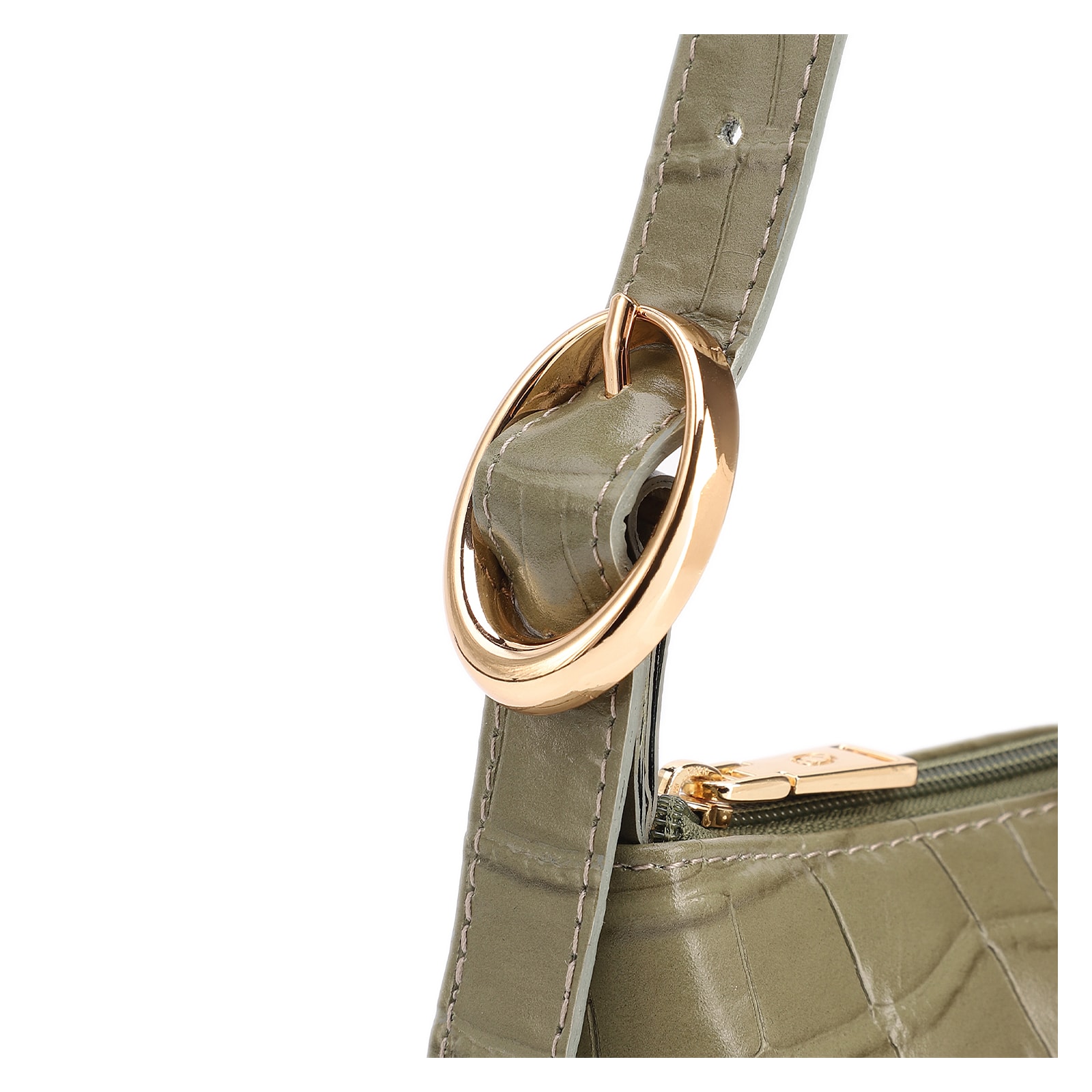 Bolsa De Ombro Pequena Couro Croco Verde Alça Fivela Lateral