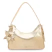  Bolsa De Ombro Pequena Couro Dourado Metalizado Pingente Flor - imagem 1