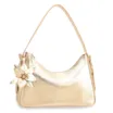  Bolsa De Ombro Pequena Couro Dourado Metalizado Pingente Flor - imagem 3