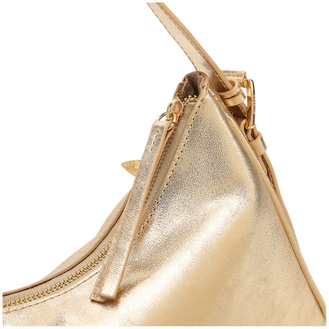  Bolsa De Ombro Pequena Couro Dourado Metalizado Pingente Flor - foto 6