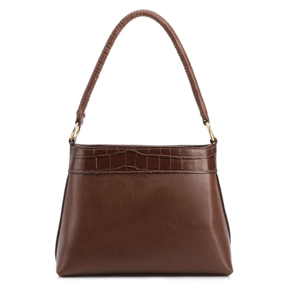 Bolsa De Ombro Pequena Couro Marrom Bucket Pedras - imagem 3