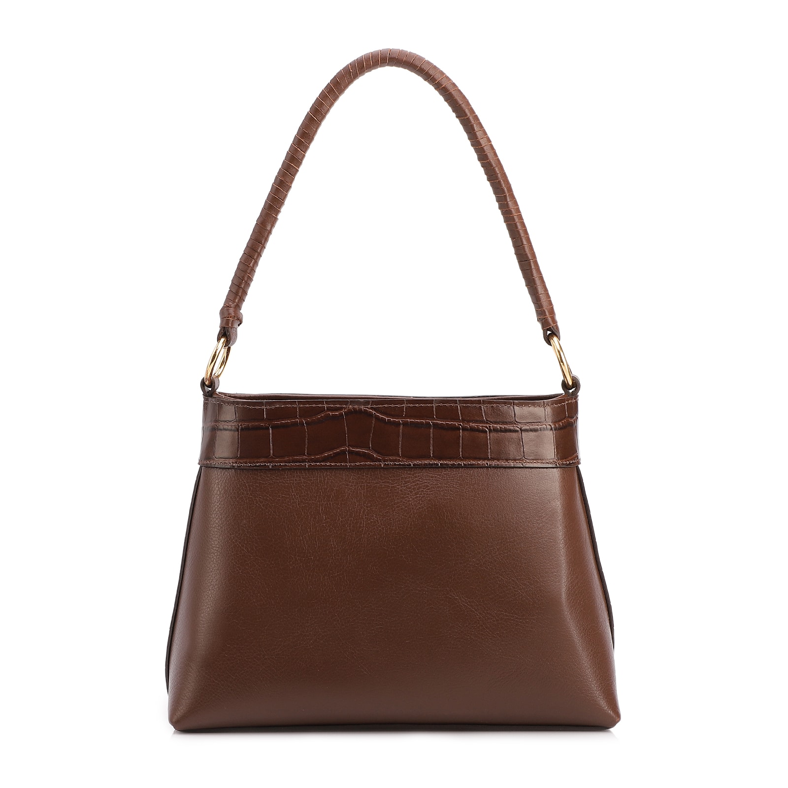 Bolsa De Ombro Pequena Couro Marrom Bucket Pedras