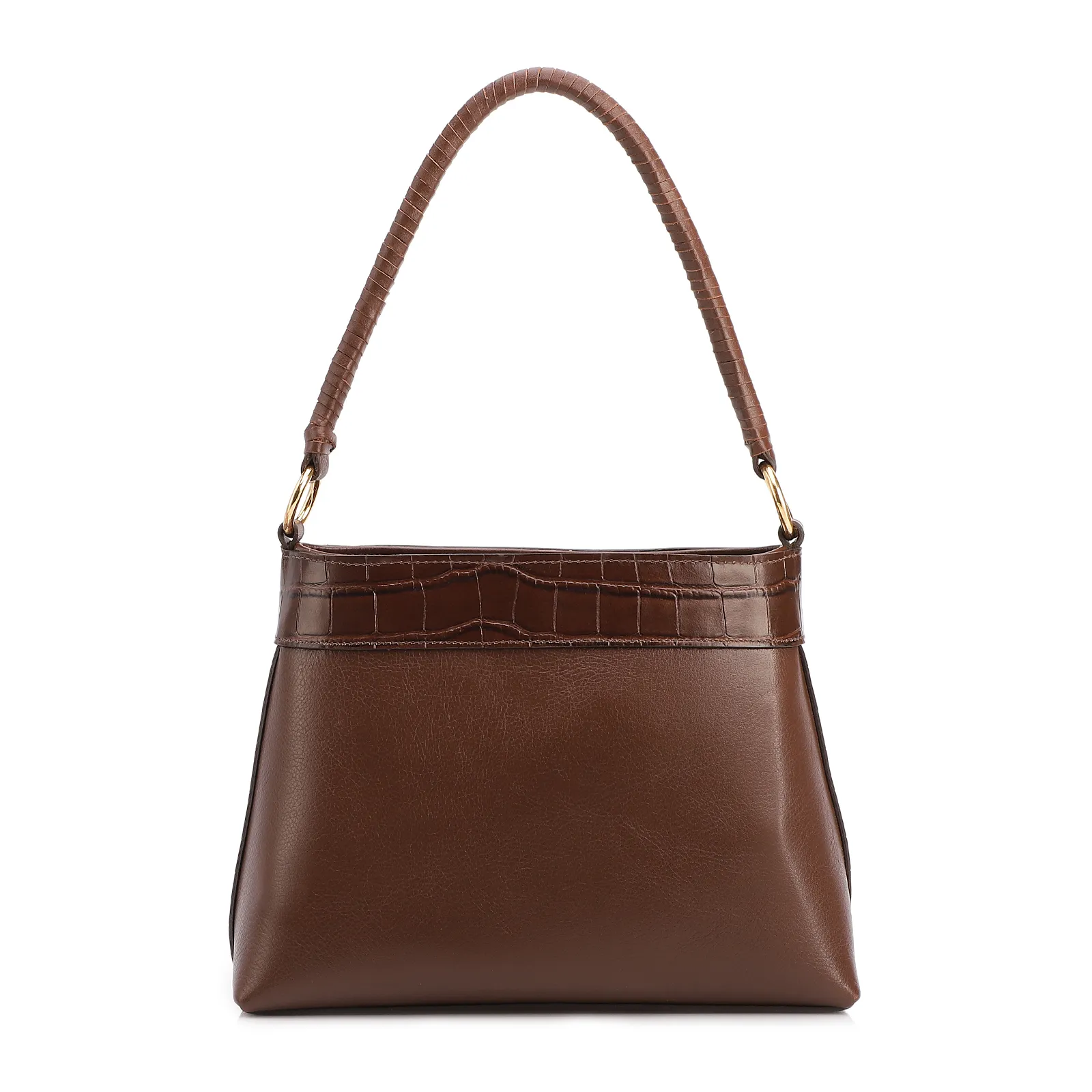 Bolsa De Ombro Pequena Couro Marrom Bucket Pedras