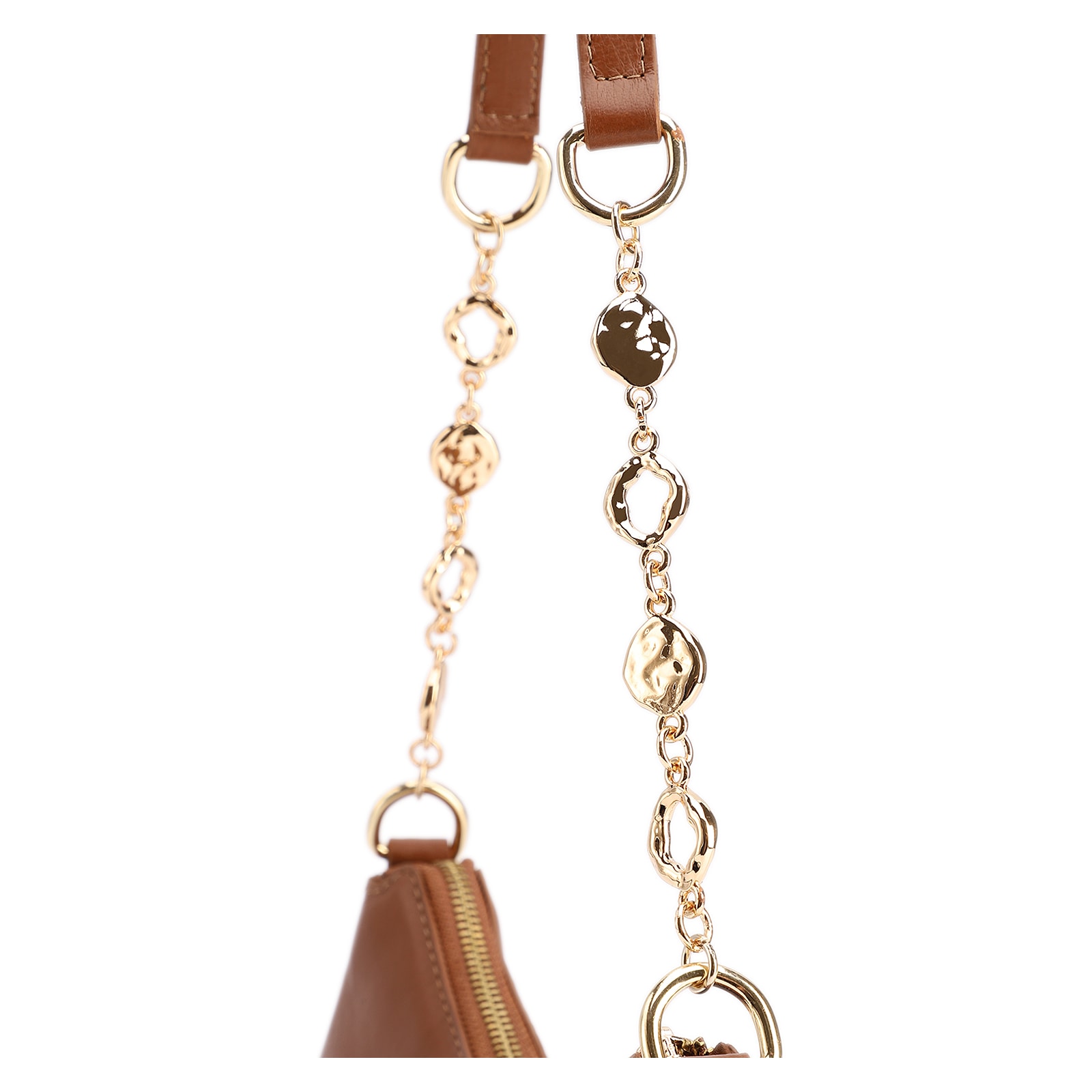 Bolsa De Ombro Pequena Couro Marrom Claro Alça Metal Dourado