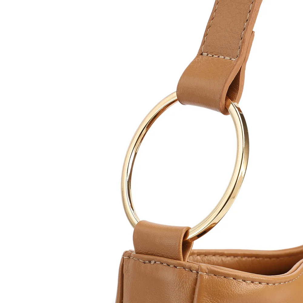 Bolsa De Ombro Pequena Couro Marrom Claro Pingente Corrente e Pedras - imagem 7