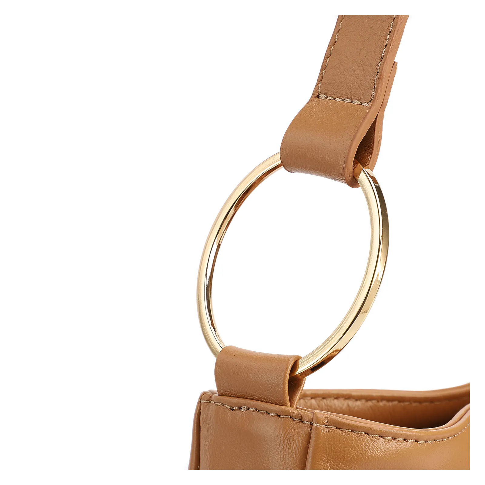 Bolsa De Ombro Pequena Couro Marrom Claro Pingente Corrente e Pedras