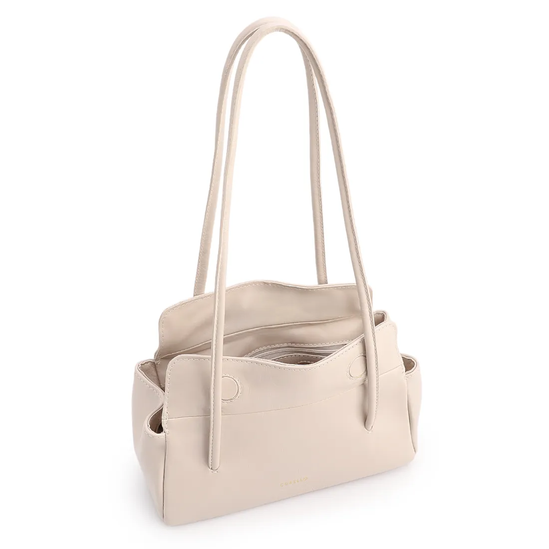 Bolsa De Ombro Pequena Couro Off White Duplo Botões - foto 5