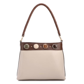 Pequena couro off white/marrom Bucket Pedras