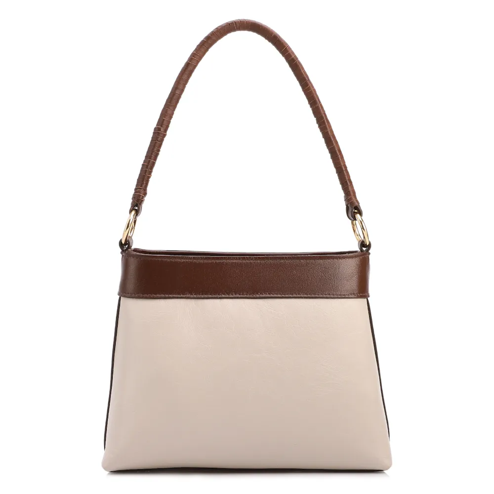 Bolsa De Ombro Pequena Couro Off White/Marrom Bucket Pedras - imagem 3