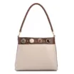 Bolsa De Ombro Pequena Couro Off White/Marrom Bucket Pedras - imagem 1